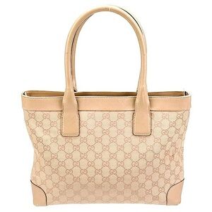 Gucci monogram canvas and leather tote bag tan cream beige nude